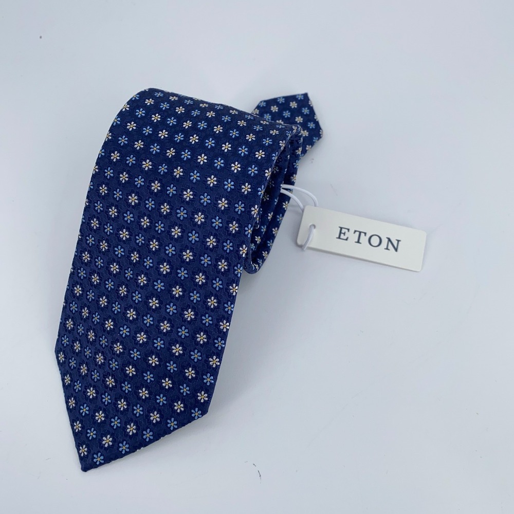 Eton Tie Mens One Size Blue Floral Silk Classic Luxury Necktie Italy Made NWT